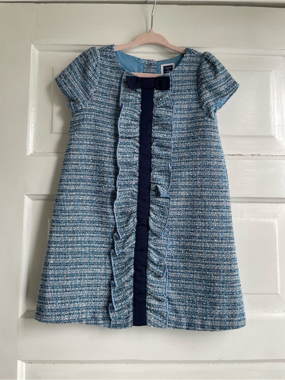 Janie and Jack Blue and White Short Sleeve Bouclé Dress Size 3T